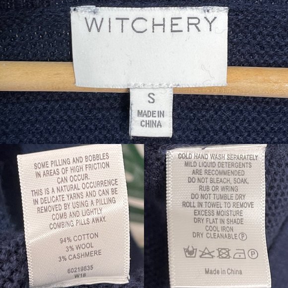 SOLD Witchery Blue Raglan Sleeve Knit Jumper Size S Cotton Wool Cashmere Long - Picture 10 of 11